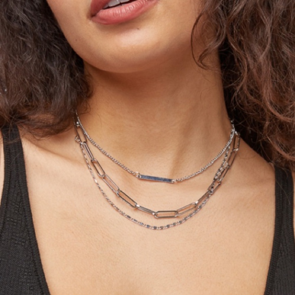 Silver Paperclip Chain Necklace Set
